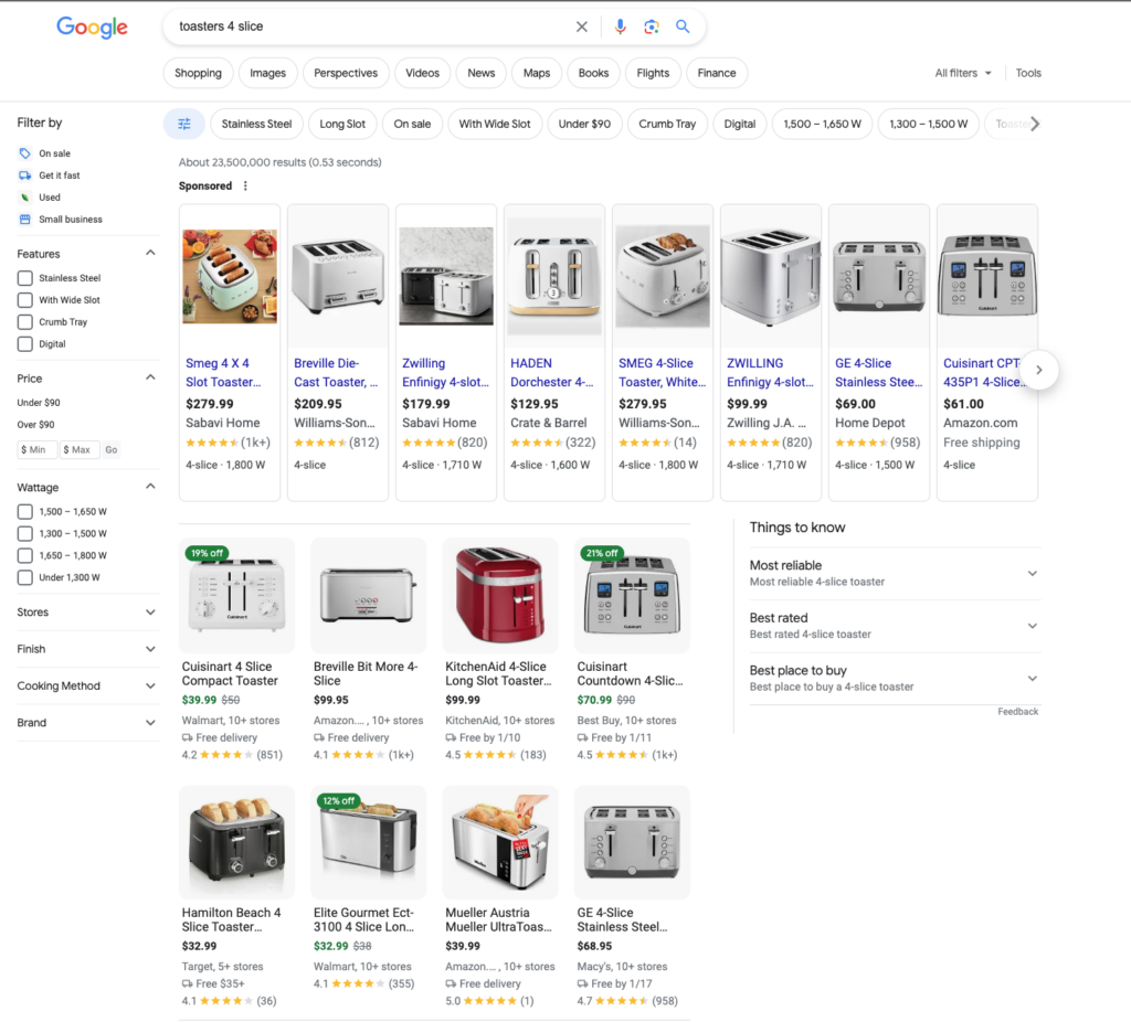 hypercompetitive SERP for toasters