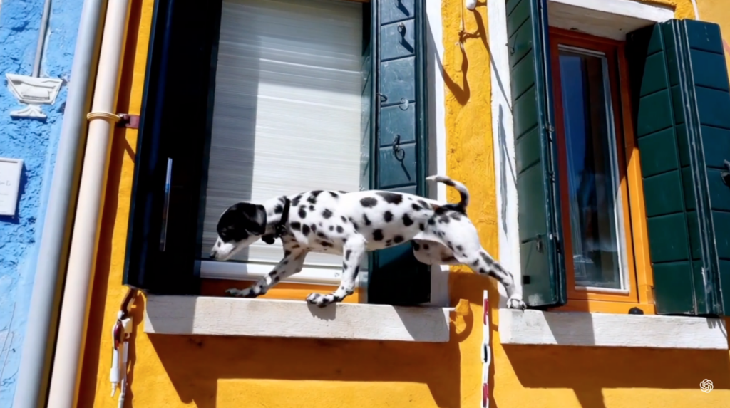 OpenAI Sora demo of a dog walking on a ledge
