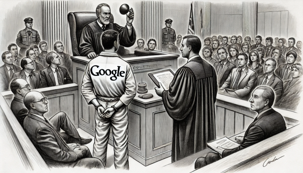 Google Anti Trust lawsuit verdict courtroom drawing