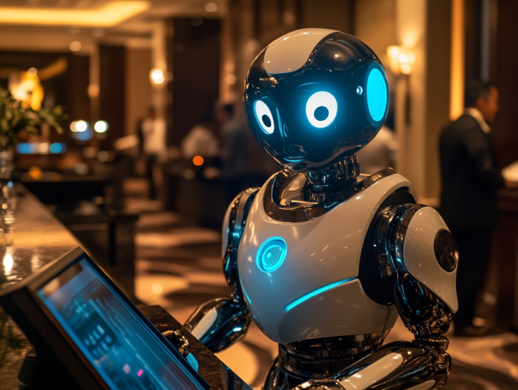 A robot working as a concierge at a hotel