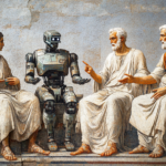A humanoid robot debating philosophy in ancient greece