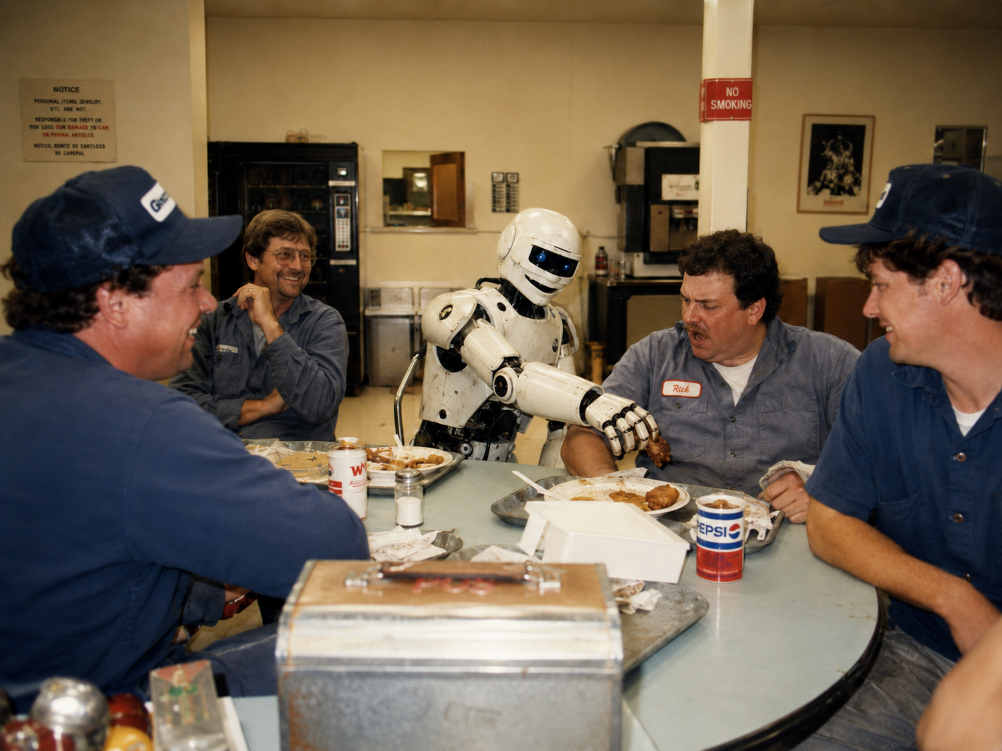 A robot stealing a coworkers lunch